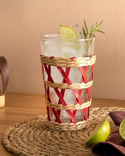 Stripe Wicker Чаша Ракита, Стъкло, Червено, 470 Ml