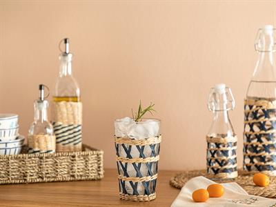 Stripe Wicker Glass Wicker Bottle 980 ml Dark Blue