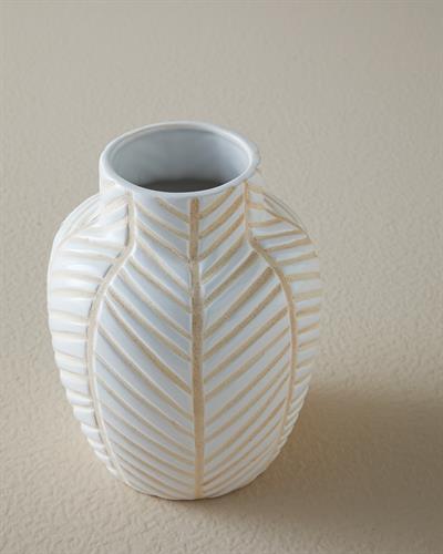 Striped Ваза Доломит 13,8x13,8x17,5 см Бял