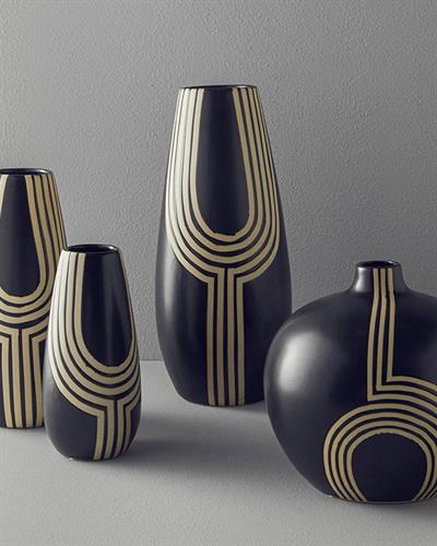 Stripy Ваза Керамика 12x12x24 см Черен