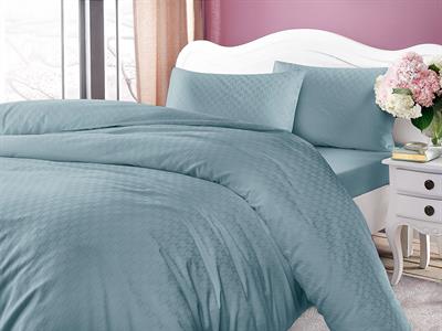 Summer Check СПАЛНО БЕЛЬО КОМПЛЕ Двоен Памучен сатен на райета 200x220 cm Blue.