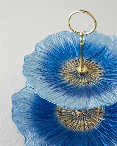 Sunflower Етажен Поднос За Сладки Стъкло 21x28 cm Син