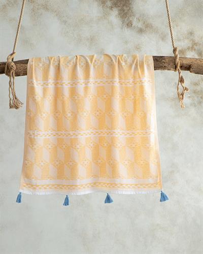 Swiss Cottony Fringed Peshtemal 90x150 cm Yellow-Blue