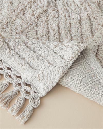 Tassel Check Постелка За Баня С пискюли Памучен 50x80 см Бежов