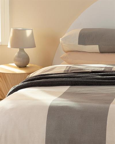 Textured Plaid Комплект Спално Бель Единичен Размер, Памучен, Бежово, 160 X 220 Cm