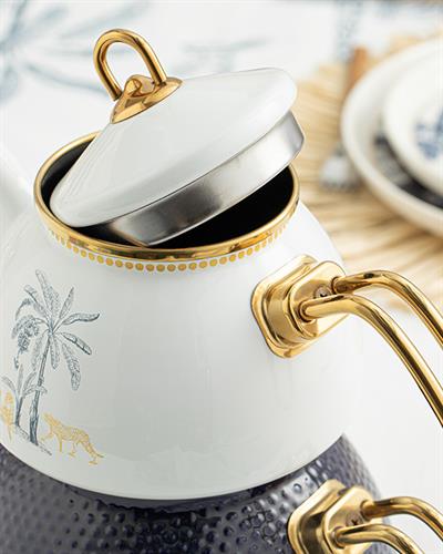 Toile Botanical Чайник Емайлиран, Тъмно Синьо-Бяло, 1,1 Lt + 2,3 Lt