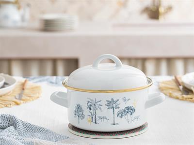 Toile Botanical Тенджера Емайлиран 16 см Тъмносин - Бял