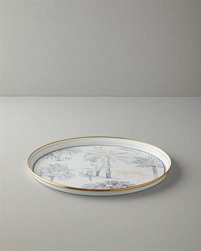 Toile Botanical Табла Кръгъл, Емайлиран, Тъмно Синьо-Бяло, 33 Cm