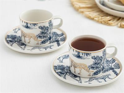 Toile Jungle Комплект Чаени Чаши 4 Бр. За 2 Души, Bone Порцелан, Тъмно Синьо-Бяло, 200 Ml