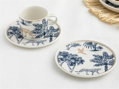 Toile Jungle Комплект Чаени Чаши 4 Бр. За 2 Души, Bone Порцелан, Тъмно Синьо-Бяло, 200 Ml