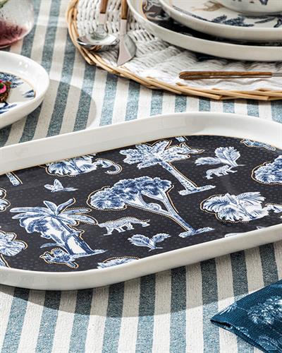 Toile Jungle Продълговата Чиния Bone Порцелан, Тъмно Синьо., 33 Cm