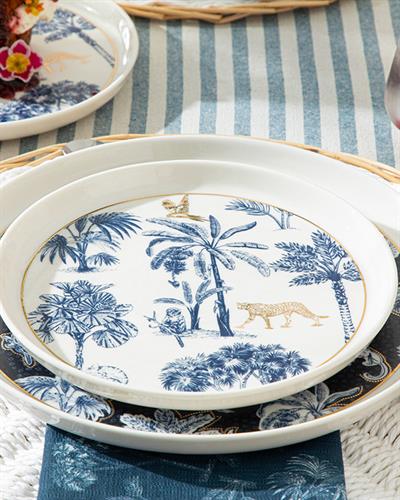Toile Jungle bone porcelain Cake Plate 21 cm Dark Blue - White