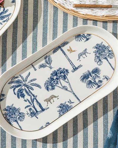 Toile Jungle Продълговата Чиния Bone Порцелан, Тъмно Синьо-Бяло, 30 Cm