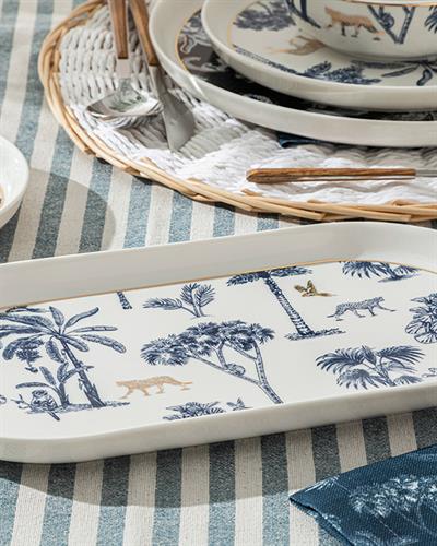 Toile Jungle Продълговата Чиния Bone Порцелан, Тъмно Синьо-Бяло, 30 Cm