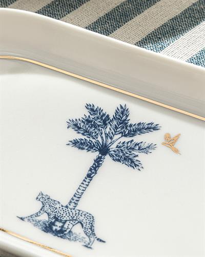 Toile Panther Продълговата Чиния Bone Порцелан, Тъмно Синьо-Бяло, 20 Cm