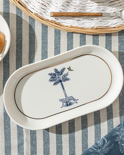 Toile Panther Продълговата Чиния Bone Порцелан, Тъмно Синьо-Бяло, 20 Cm