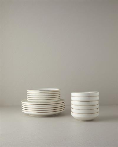 Torino Комплект За Хранене С чиния за торта Порцелан 18 части за 6 души Златен