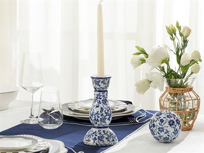 Trace Свещник Порцелан 10,5x20 см Син - Бял.