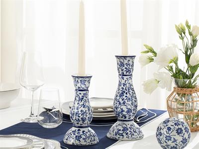 Trace Свещник Порцелан 10,5x20 см Син - Бял.