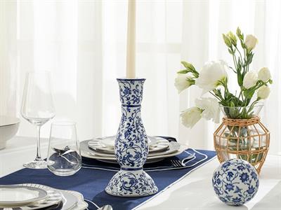 Trace Свещник Порцелан 11,5x25 см Син - Бял.