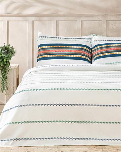 Treelines Покривка Двоен Размер, Отпечатан, Морско Синьо-Зелено, 200 X 220 Cm