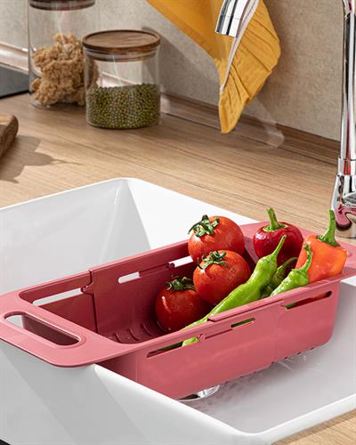 Trendy Цедка Разтегателен Гевгир За Мивка, Пластмасов, Червено, 48 X 19 X 8 Cm