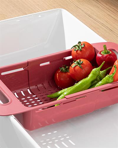 Trendy Цедка Разтегателен Гевгир За Мивка, Пластмасов, Червено, 48 X 19 X 8 Cm