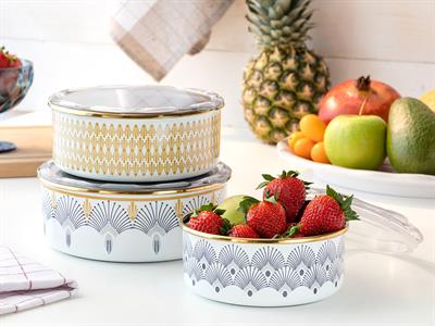 Tual КУТИЯ ЗА СЪХРАНЕНИЕ 3 комплект Емайлиран 14 - 16 - 18 cm White