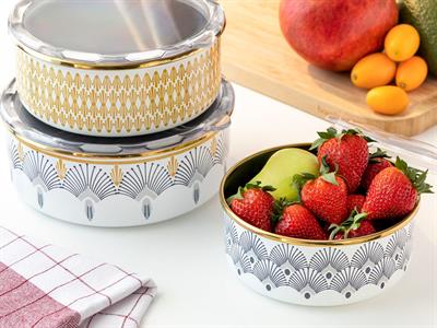 Tual КУТИЯ ЗА СЪХРАНЕНИЕ 3 комплект Емайлиран 14 - 16 - 18 cm White