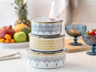 Tual КУТИЯ ЗА СЪХРАНЕНИЕ 3 комплект Емайлиран 14 - 16 - 18 cm White