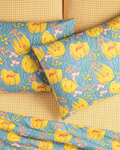 Tulip Paradise Кълъфка За Възглавница 2Бр., Лесно За Гладене, Синьо, 50 X 70 Cm