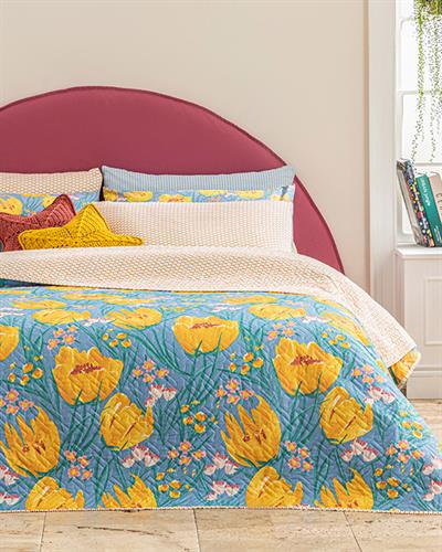 Tulip Paradise Double Person Multi-Purposed Quilt 200x220 cm Blue