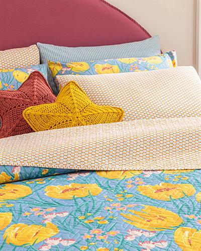 Tulip Paradise Double Person Multi-Purposed Quilt 200x220 cm Blue