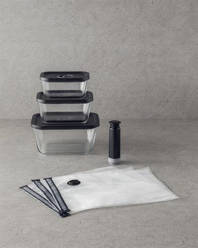 Vacuum Pro Lock Кутия За Съхранение 7 части с вакуумно устройство Стъкло 800 + 1380 + 2600 мл Чере