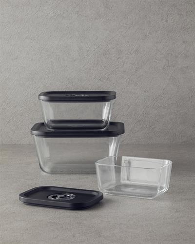 Vacuum Pro Lock Кутия За Съхранение 7 части с вакуумно устройство Стъкло 800 + 1380 + 2600 мл Чере