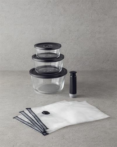 Vacuum Pro Lock Кутия За Съхранение 7 части с вакуумно устройство Стъкло 820 + 1550 + 2700 мл Чере