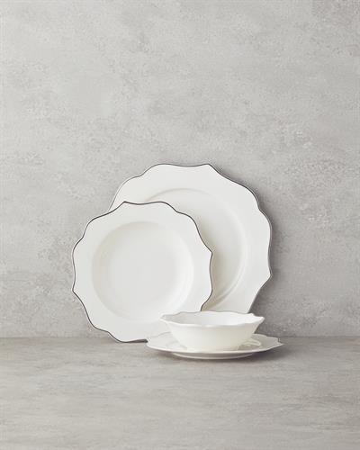 Valencia Комплект За Хранене Костен порцелан 27 части за 6 души Сребърен.