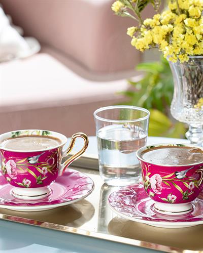 Vanilla New Bone China 4 Parça 2 Kişilik Coffee Cup Set 90 ml Purple