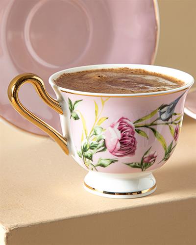 Vanilla New Bone China 4 Parça 2 Kişilik Coffee Cup Set 90 ml Light Pink,