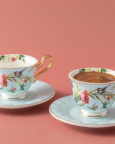 Vanilla New Bone China 4 Parça 2 Kişilik Coffee Cup Set 90 ml Light Blue