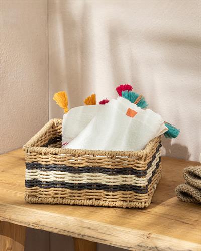 Venice Knitting Basket 18x18x8cm Natural - Black