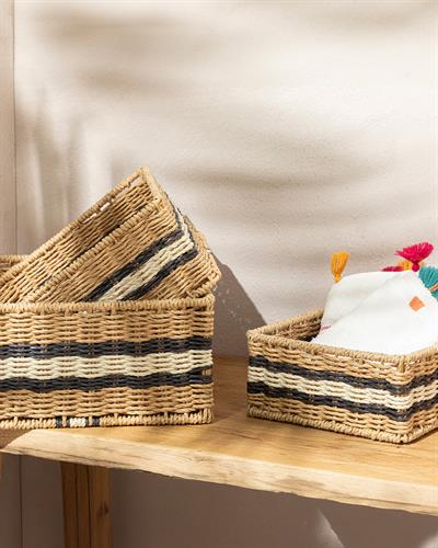 Venice Knitting Basket 18x18x8cm Natural - Black