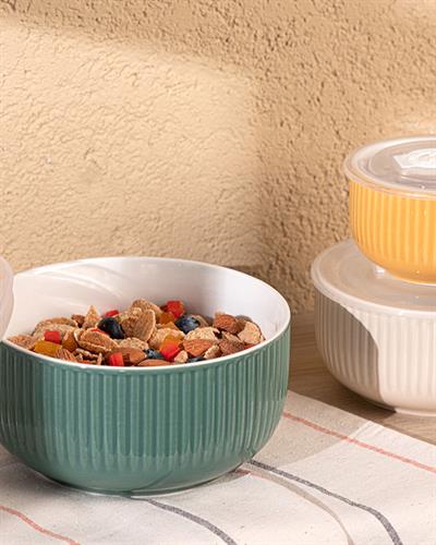 Vintage Circle Кутия За Съхранение 3 бр. Китайски костен порцелан 9,5-12,8-15 см Жълт - Бял - Зел