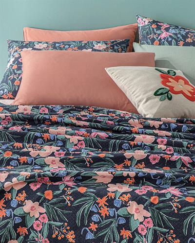 Vivacity Bloom Покривка Единичен Размер, Отпечатан, Тъмно Синьо, 150 X 220 Cm