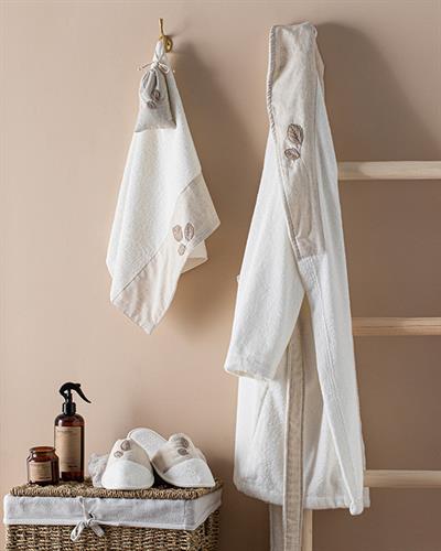 Wattle Халат Комплект Бродирани, Памучен, Екру, S-M