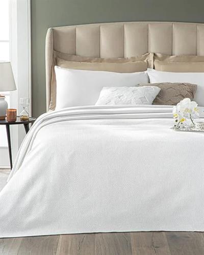 Wavy Покривка Единичен Размер, Памучен, Бяло, 160 X 230 Cm