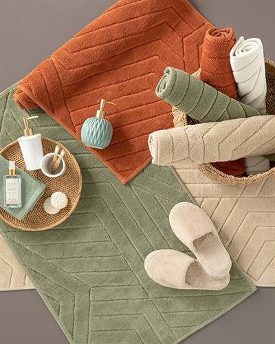 Wavy Cotton Bath Mat Set 60x100 cm + 60x50 cm Ecru