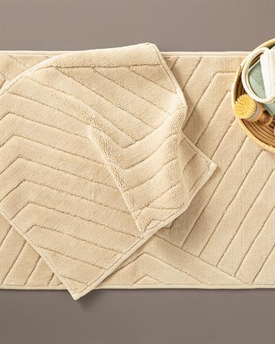 Wavy Cottony Bath Mat Set 60x100 cm + 60x50 cm Beige