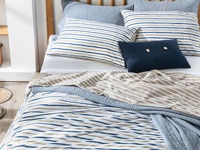 Wavy Lines СПАЛНО БЕЛЬО КОМПЛЕ Двоен човек Памучен 200x220 cm Бежово - Индиго