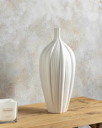 Wavy Ваза Stoneware, Бяло, 15 X 15 X 35 Cm